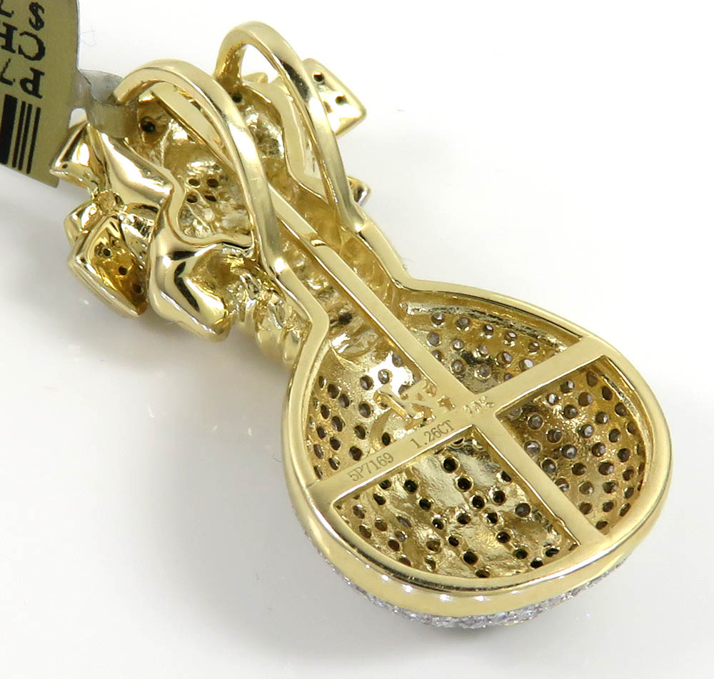 10k yellow gold green & white diamond money bag pendant 1.26ct - Image 4
