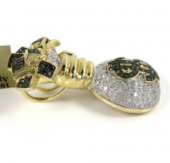 10k yellow gold green & white diamond money bag pendant 1.26ct