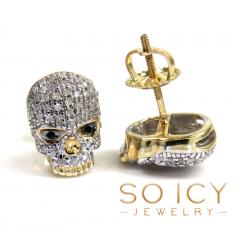 10k yellow gold black & white diamond skull earrings 0.23ct