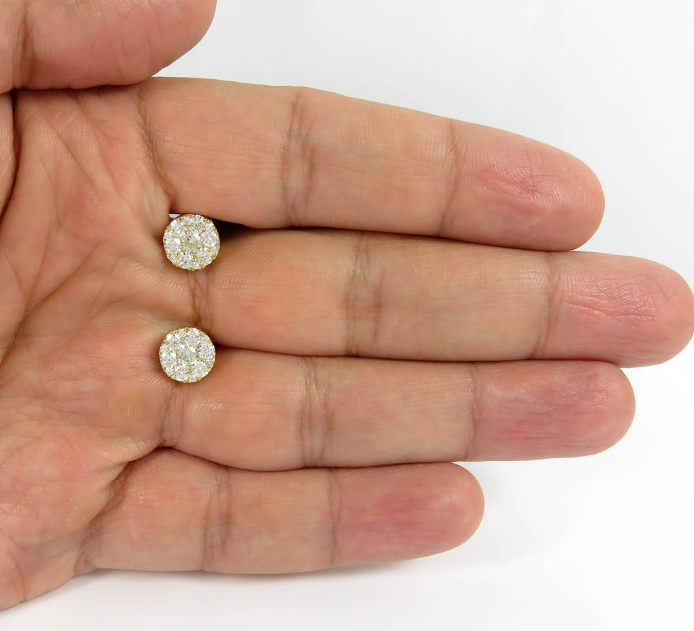10k yellow gold round frame 26 diamond cluster 9mm earrings 1.55ct - Image 4