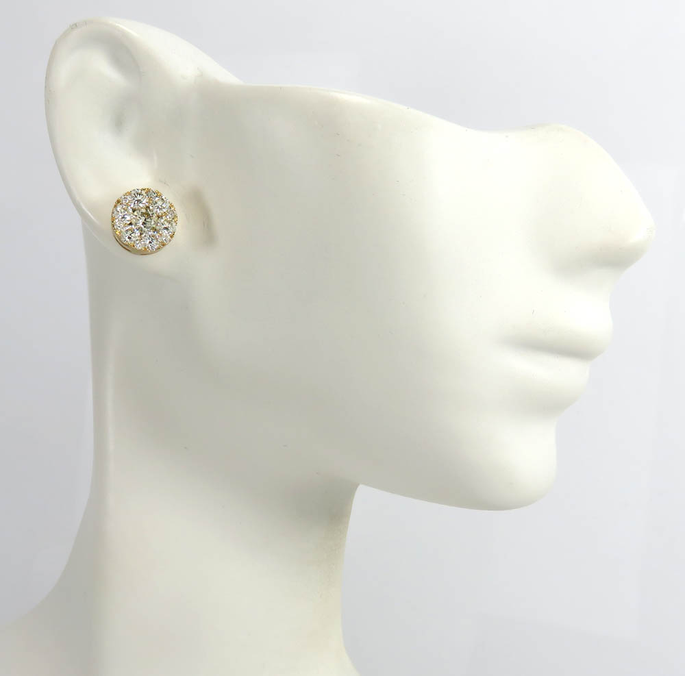 10k yellow gold round frame 26 diamond cluster 9mm earrings 1.55ct