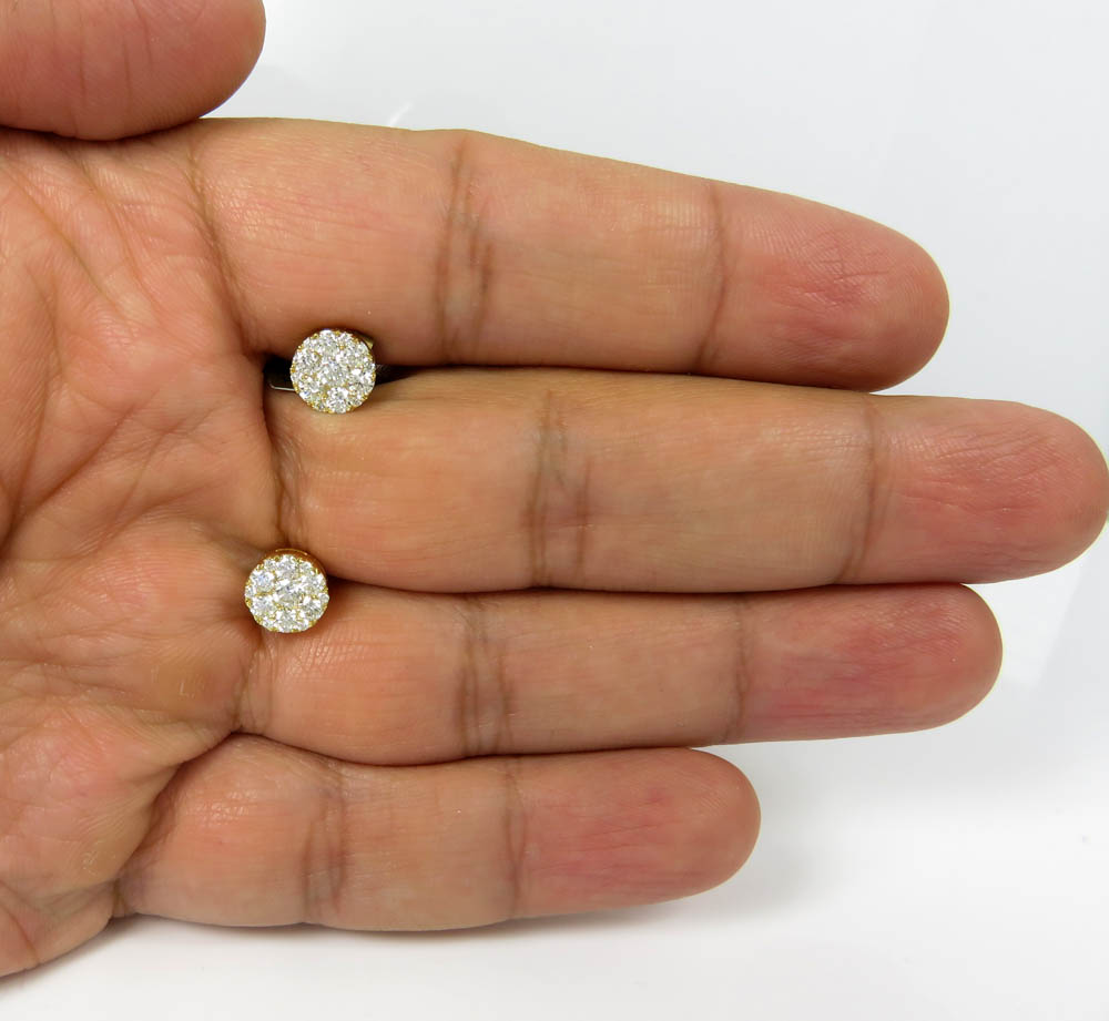10k yellow gold round frame 26 diamond cluster 8mm earrings 1.10ct