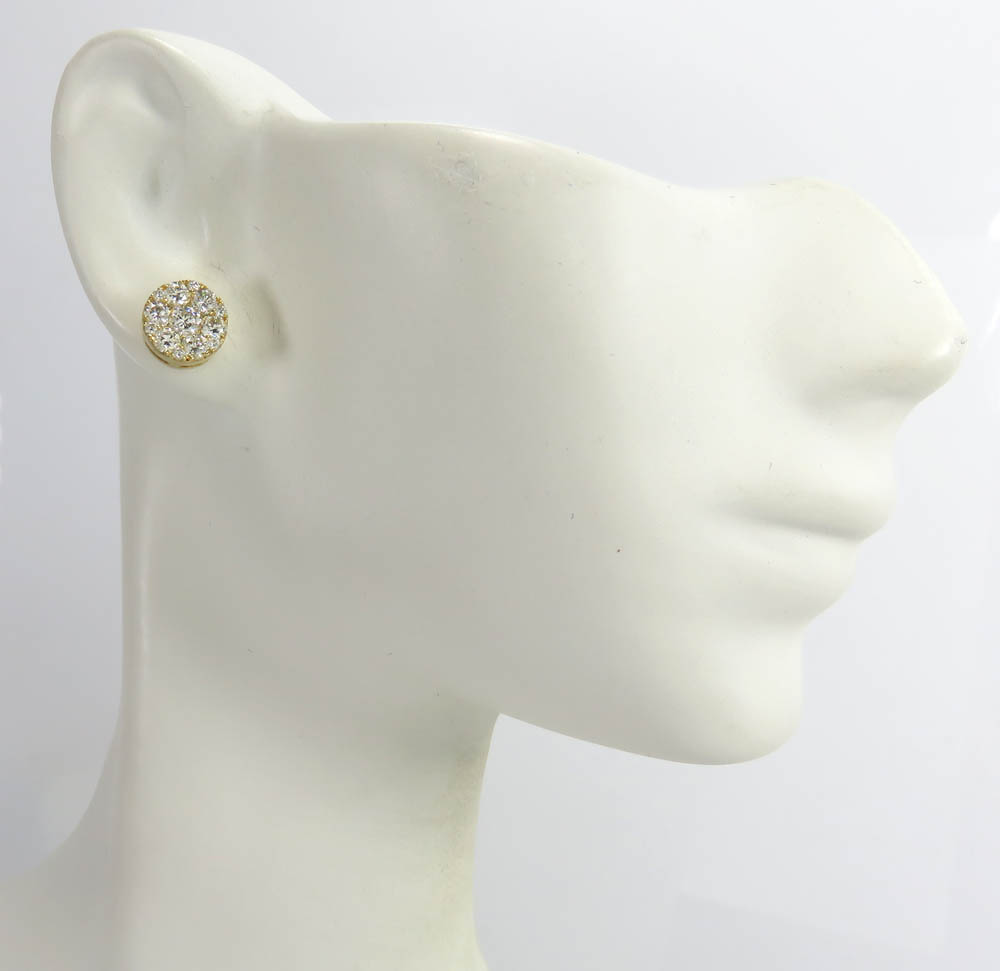 10k yellow gold round frame 26 diamond cluster 8mm earrings 1.10ct