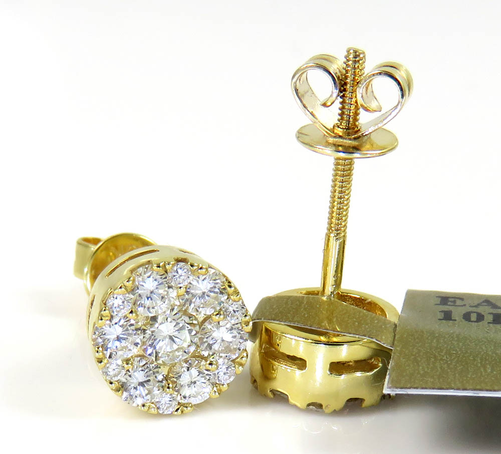 10k yellow gold round frame 26 diamond cluster 7mm earrings 0.77ct - Image 2