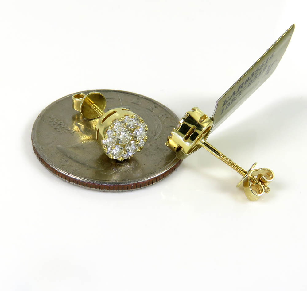 10k yellow gold round frame 26 diamond cluster 7mm earrings 0.77ct - Image 3