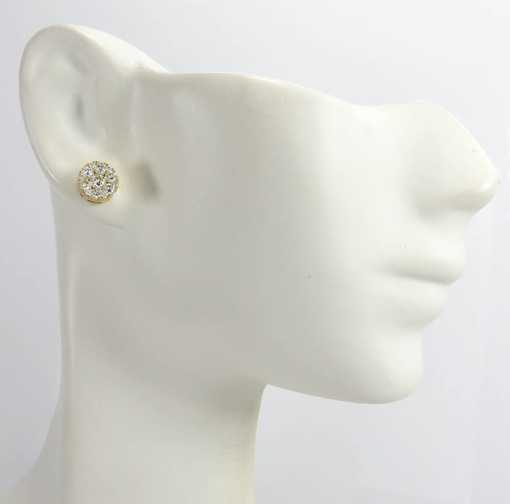 10k yellow gold round frame 26 diamond cluster 7mm earrings 0.77ct - Image 5