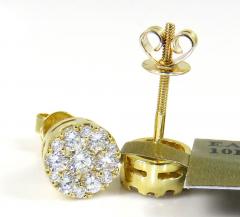 10k yellow gold round frame 26 diamond cluster 7mm earrings 0.77ct