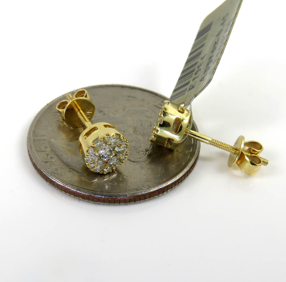 10k yellow gold round frame 26 diamond cluster 6mm earrings 0.45ct - Image 3