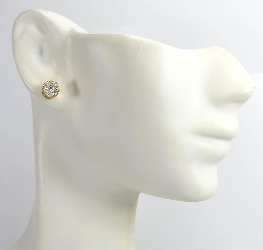 10k yellow gold round frame 26 diamond cluster 6mm earrings 0.45ct