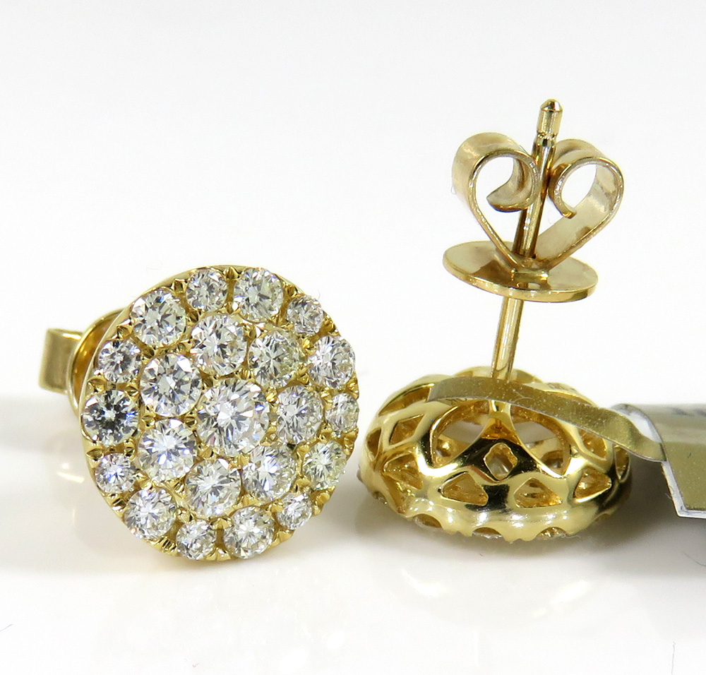 10k yellow gold round diamond 10mm cluster earrings 1.12ct