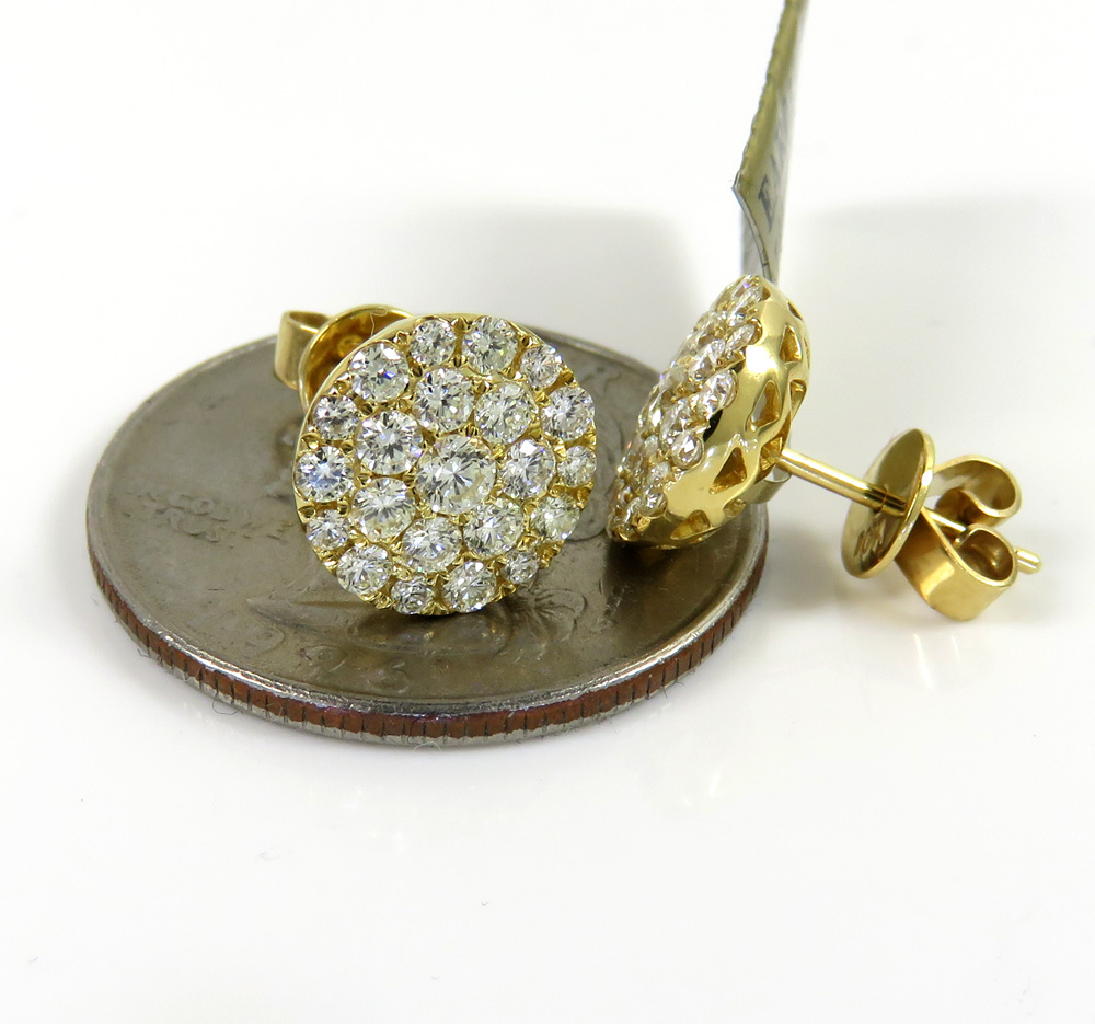 10k yellow gold round diamond 10mm cluster earrings 1.12ct