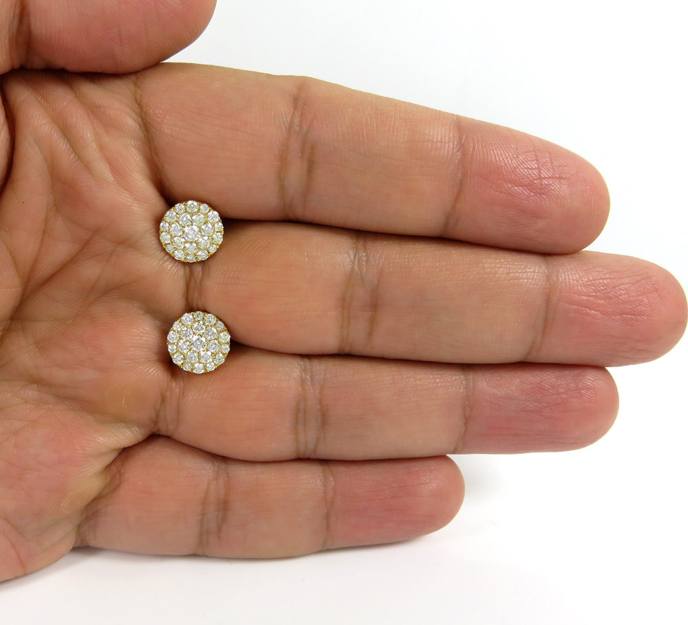 10k yellow gold round diamond 10mm cluster earrings 1.12ct