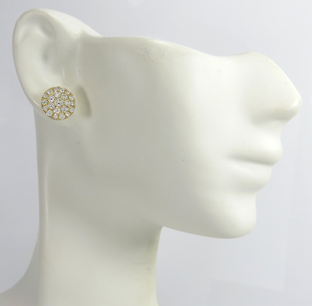 10k yellow gold round diamond 10mm cluster earrings 1.12ct