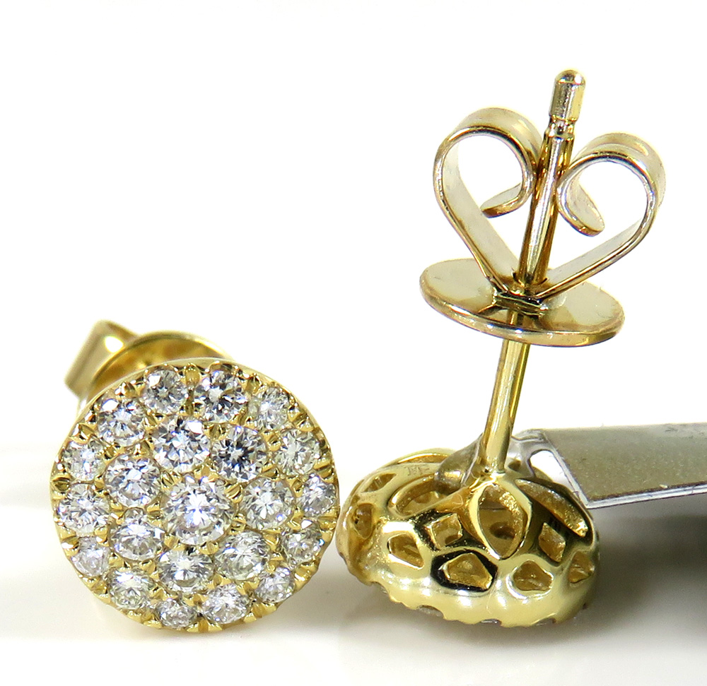 10k yellow gold round diamond 7.50mm cluster earrings 0.45ct