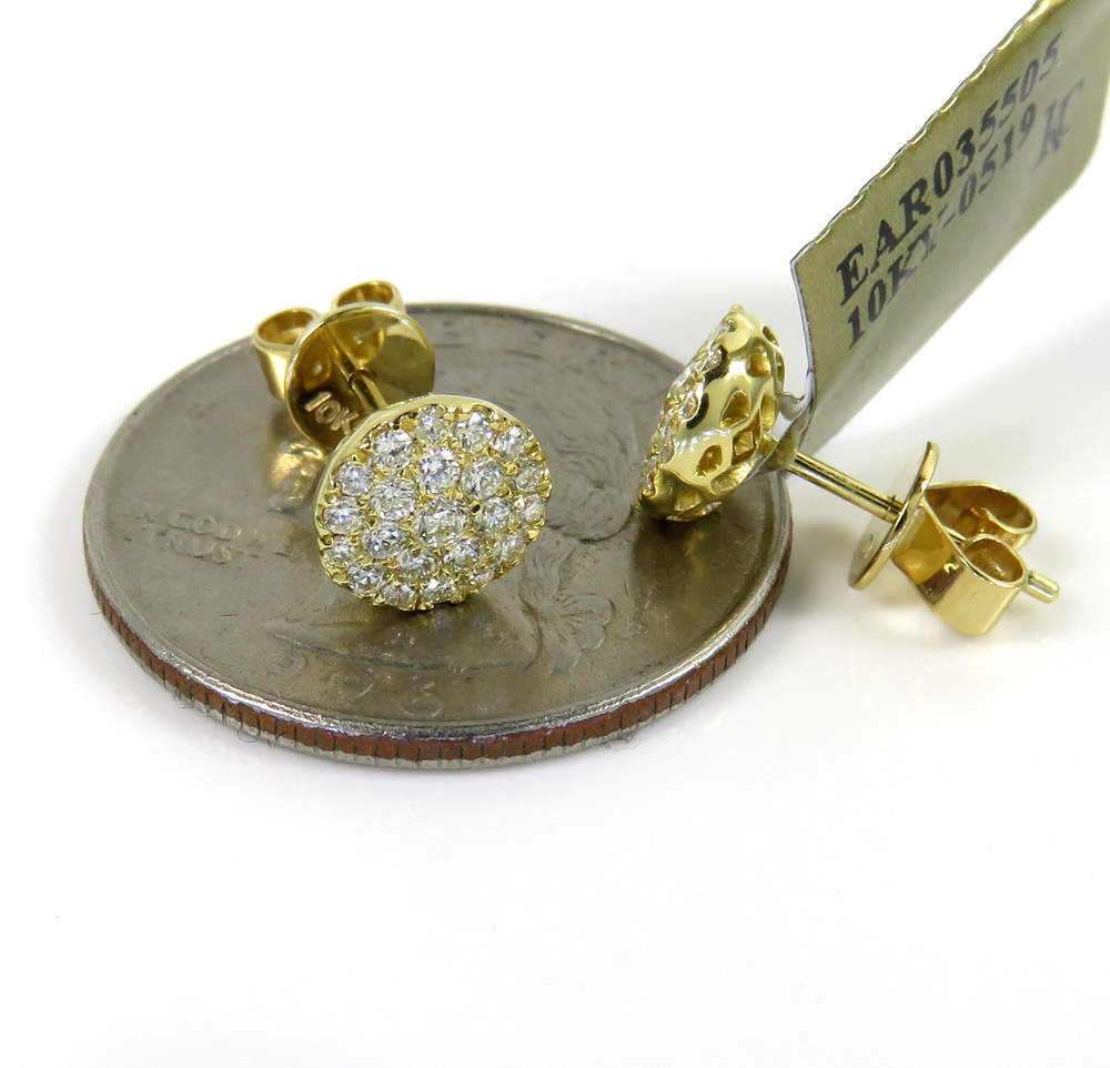 10k yellow gold round diamond 7.50mm cluster earrings 0.45ct