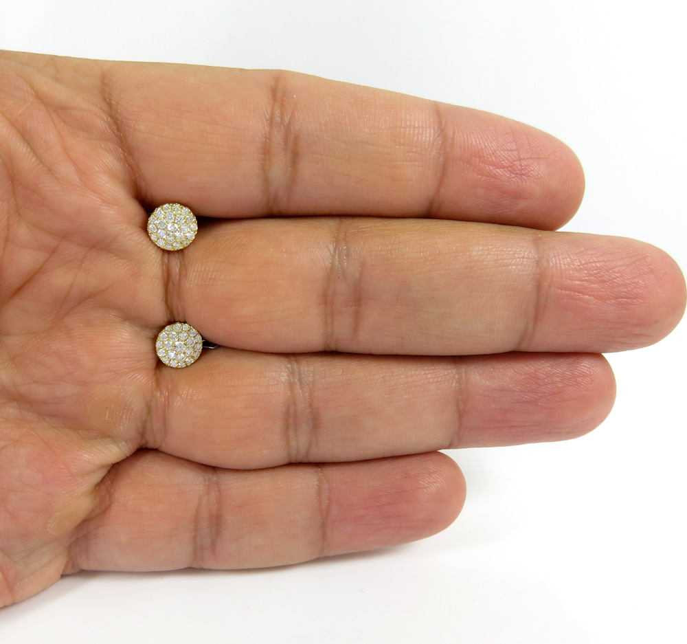 10k yellow gold round diamond 7.50mm cluster earrings 0.45ct
