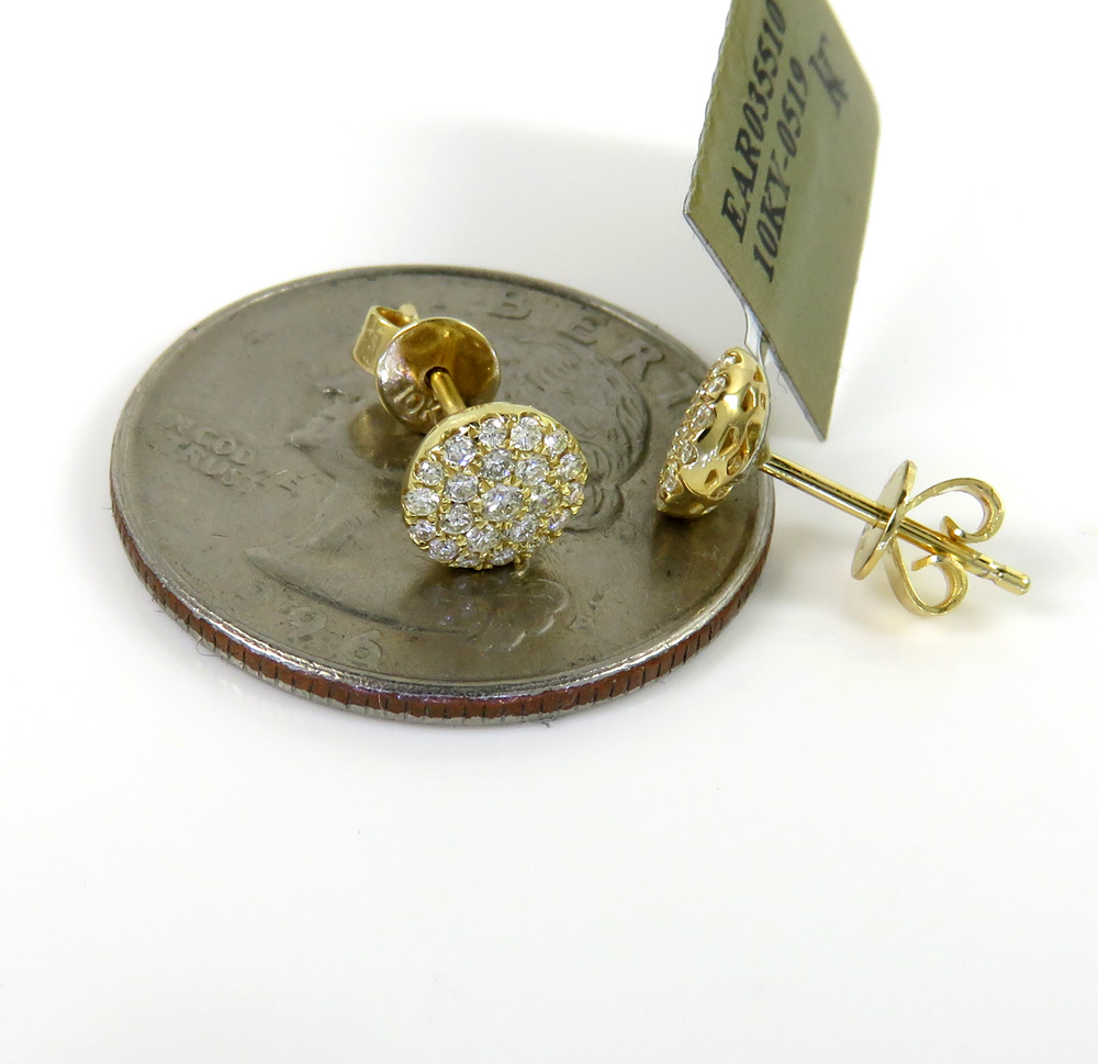 10k yellow gold round diamond 6.50mm cluster earrings 0.28ct - Image 3