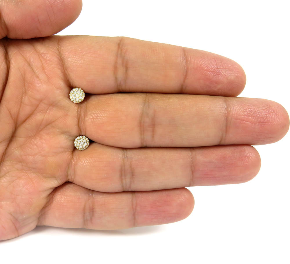 10k yellow gold round diamond 6.50mm cluster earrings 0.28ct - Image 4