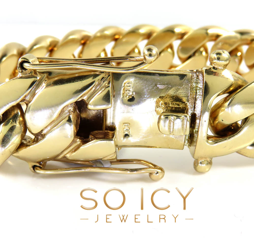 14k yellow gold solid xl miami bracelet 8.50 inches 18mm