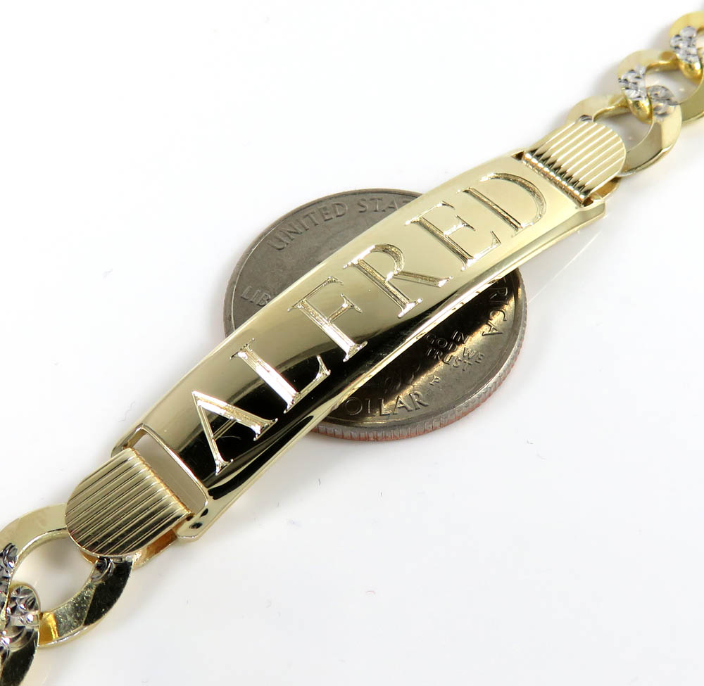 10k two tone diamond cut id bracelet 9 inch 10mm - Image 3