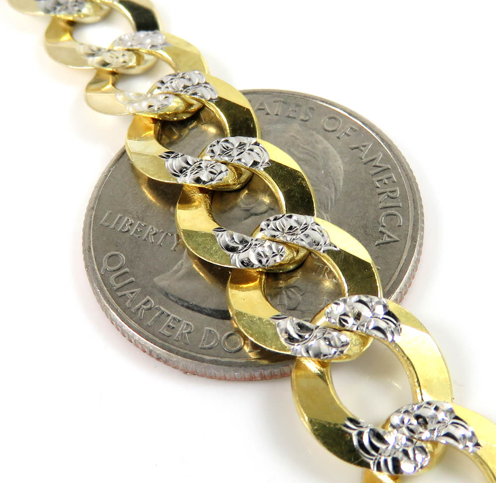 10k two tone diamond cut id bracelet 9 inch 10mm - Image 4