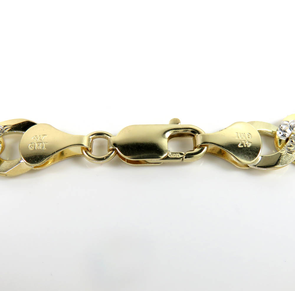 10k two tone diamond cut id bracelet 9 inch 10mm 