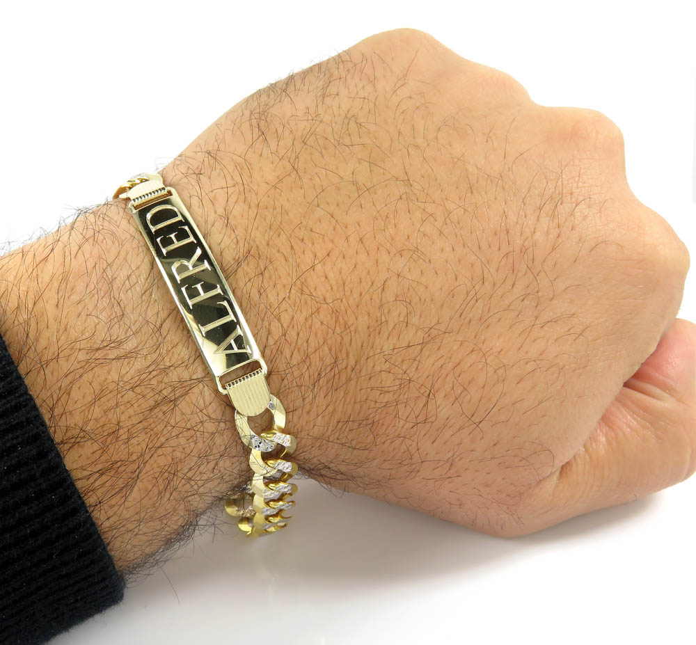 10k two tone diamond cut id bracelet 9 inch 10mm - Image 6