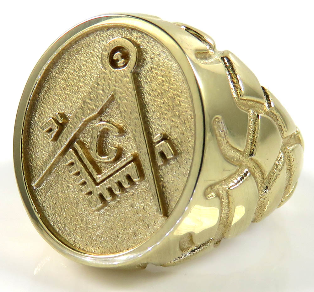 10k yellow gold enamel color nugget free mason g  ring  - Image 2