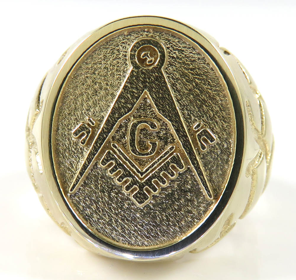 10k yellow gold enamel color nugget free mason g  ring  - Image 3