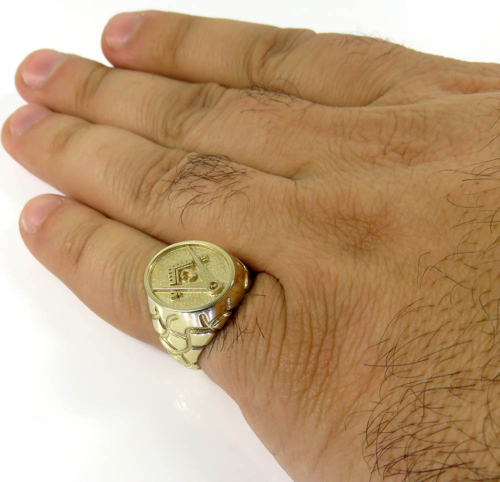10k yellow gold enamel color nugget free mason g  ring  - Image 6