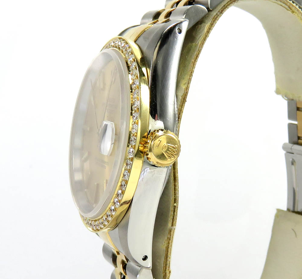 Rolex date just perpetual two tone 36mm custom diamond bezel 1.50ct - Image 3