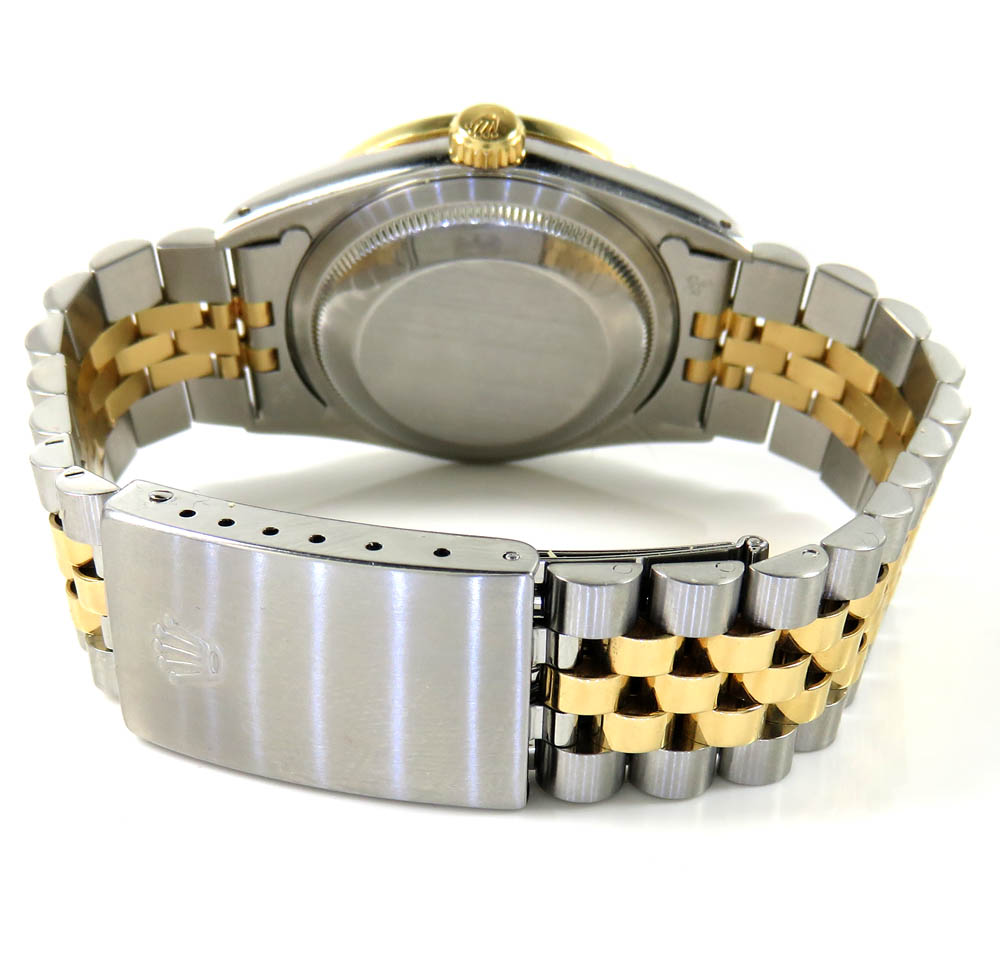 Rolex date just perpetual two tone 36mm custom diamond bezel 1.50ct