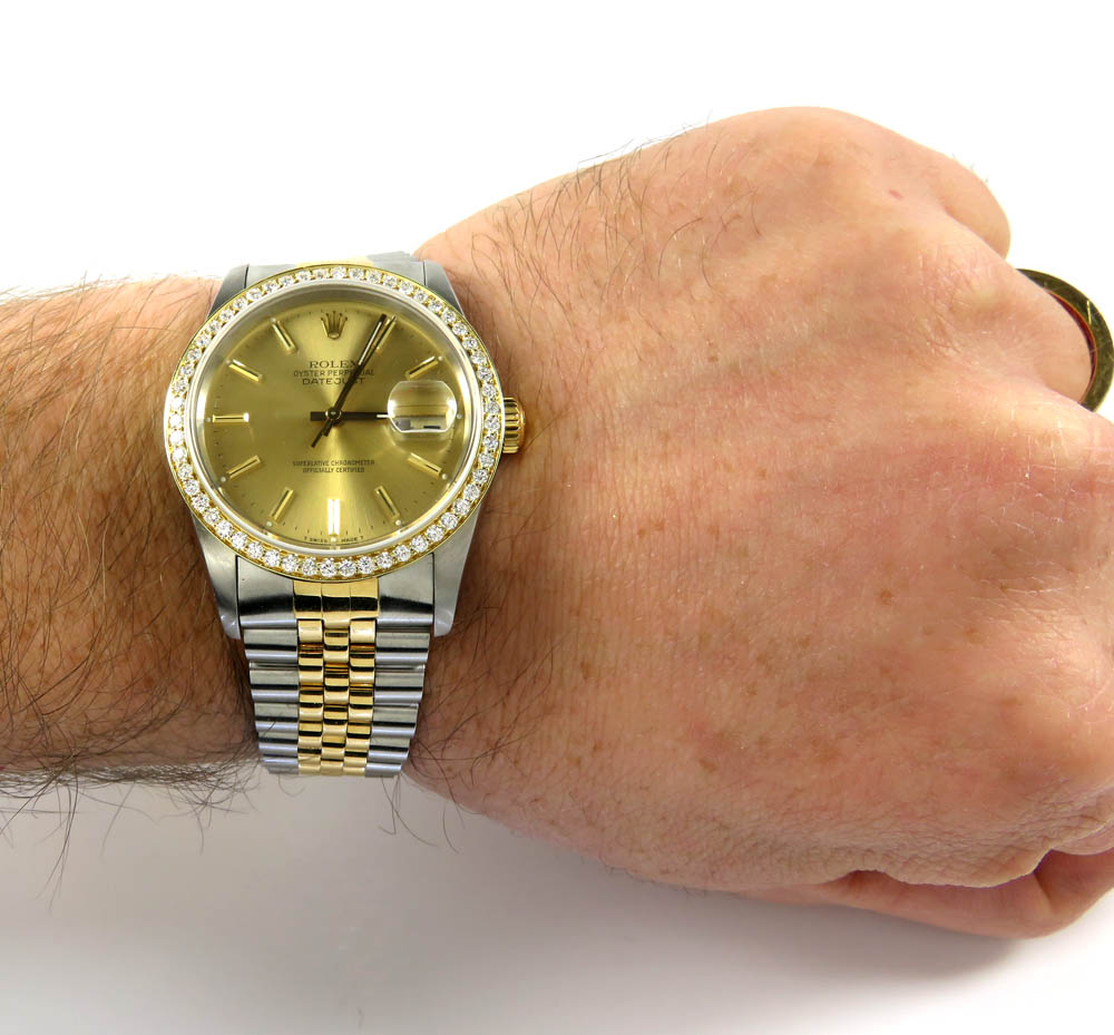 Rolex date just perpetual two tone 36mm custom diamond bezel 1.50ct - Image 8