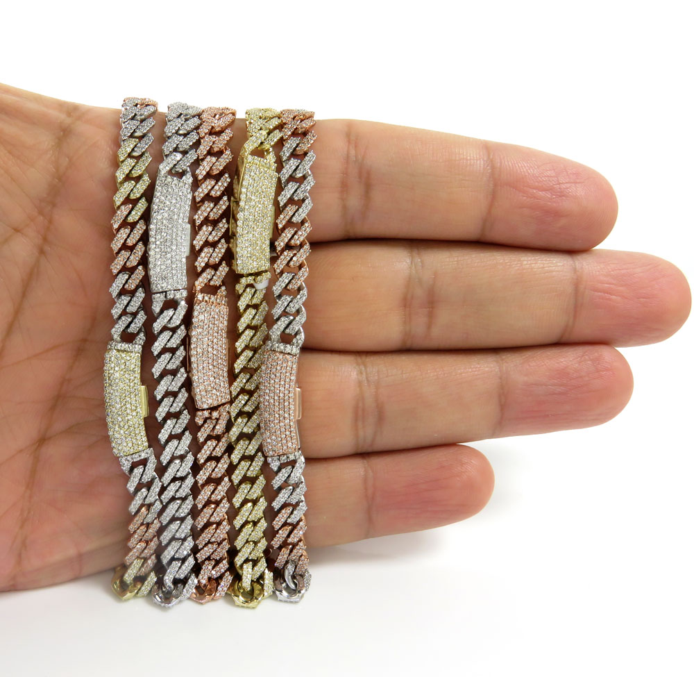 14k solid gold diamond miami tight link chain 20-24