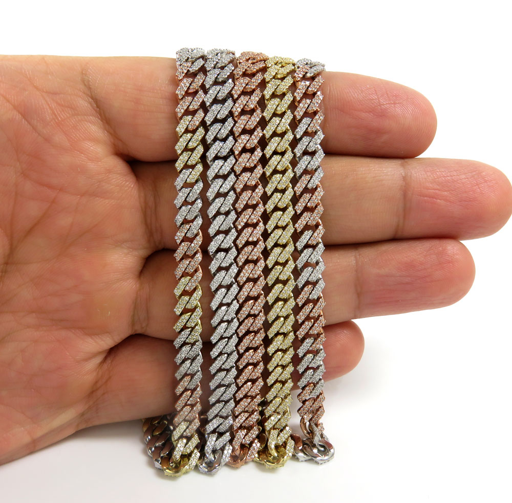 14k solid gold diamond miami tight link chain 20-24