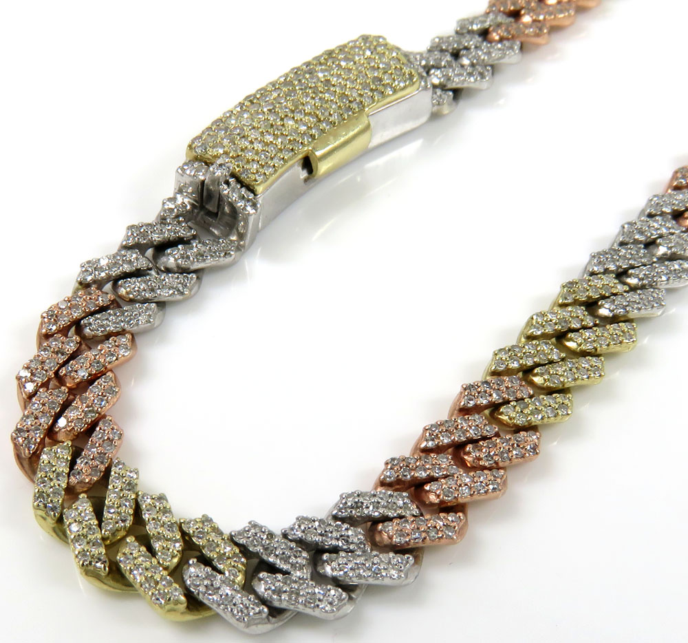 14k solid gold diamond miami tight link chain 20-24