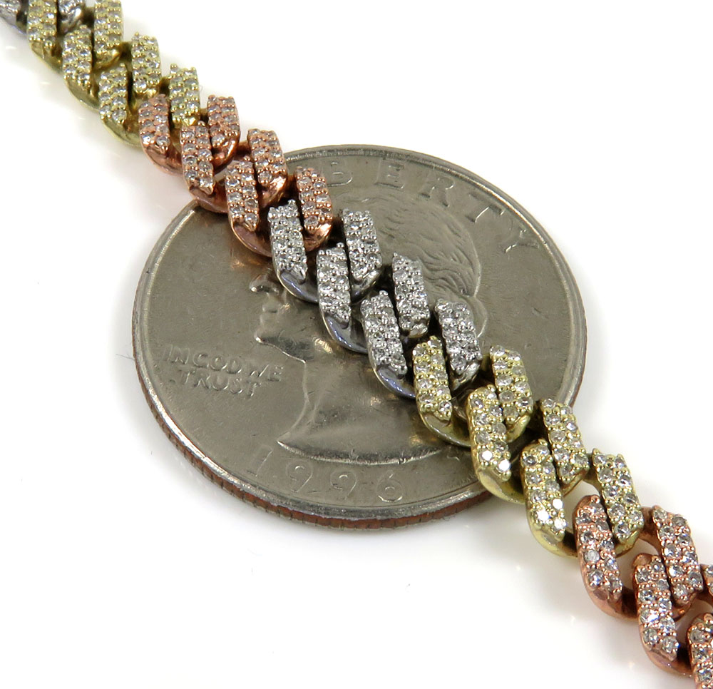 14k solid gold diamond miami tight link chain 20-24