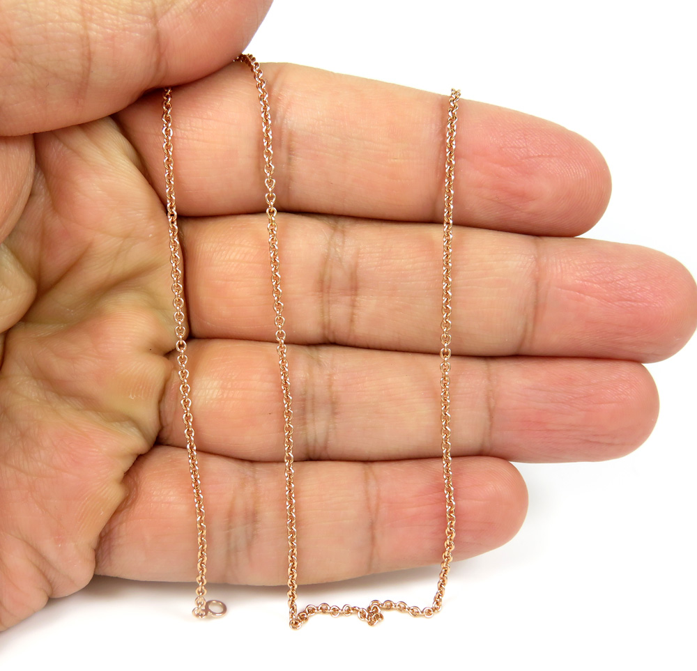 14k rose gold solid skinny rolo chain 16-20