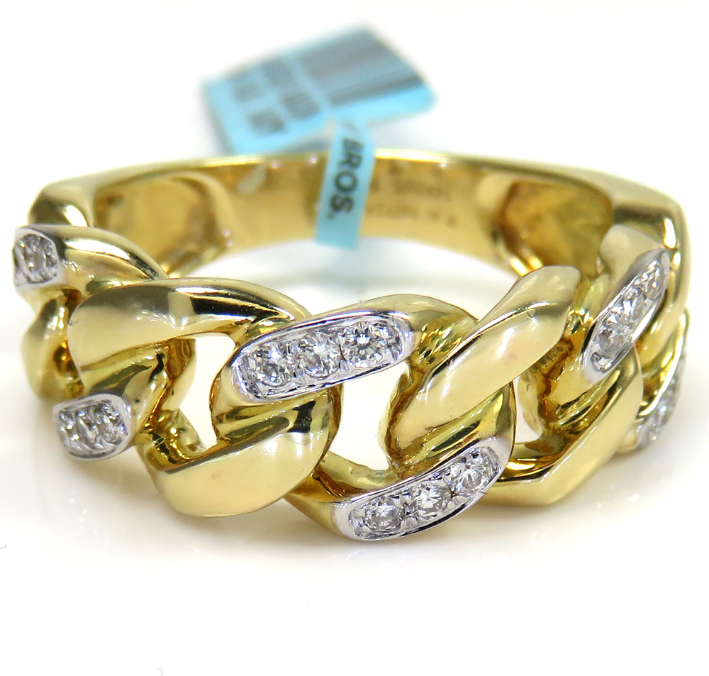 14k yellow gold solid diamond 8.5mm cuban ring 0.26ct