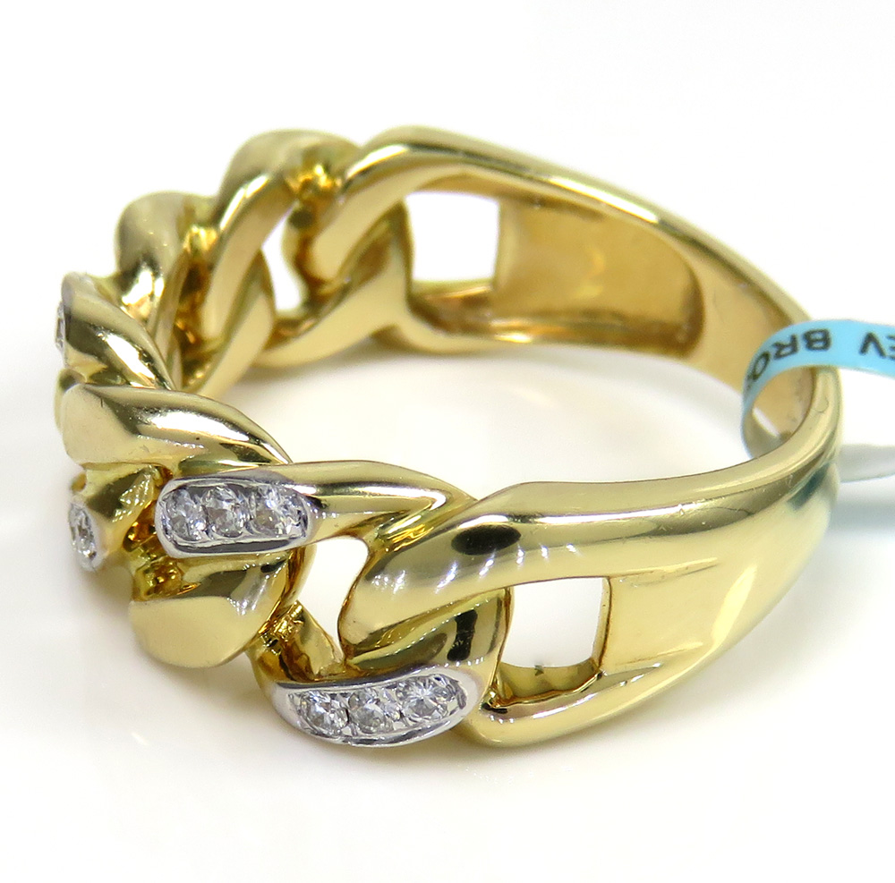 14k yellow gold solid diamond 8.5mm cuban ring 0.26ct