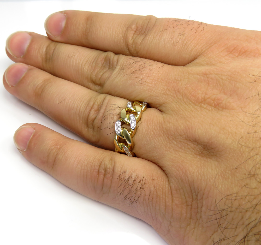 14k yellow gold solid diamond 8.5mm cuban ring 0.26ct - Image 5