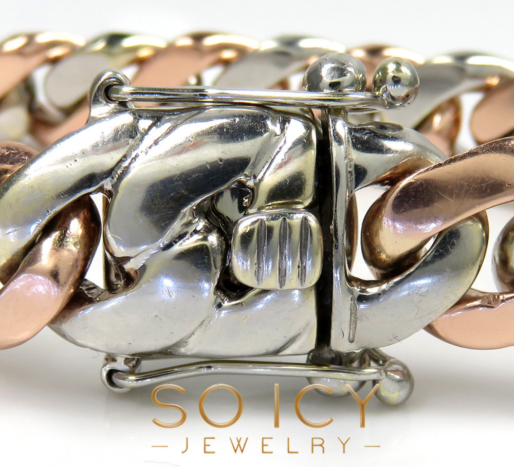 10k two tone solid white & rose gold miami bracelet 8.50 inch 13mm  - Image 3