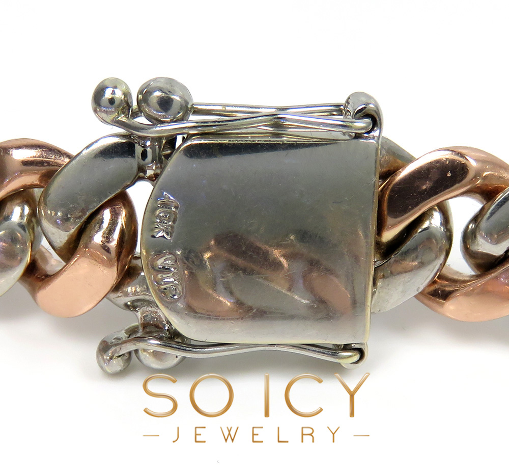 10k two tone solid white & rose gold miami bracelet 8.50 inch 13mm  - Image 5