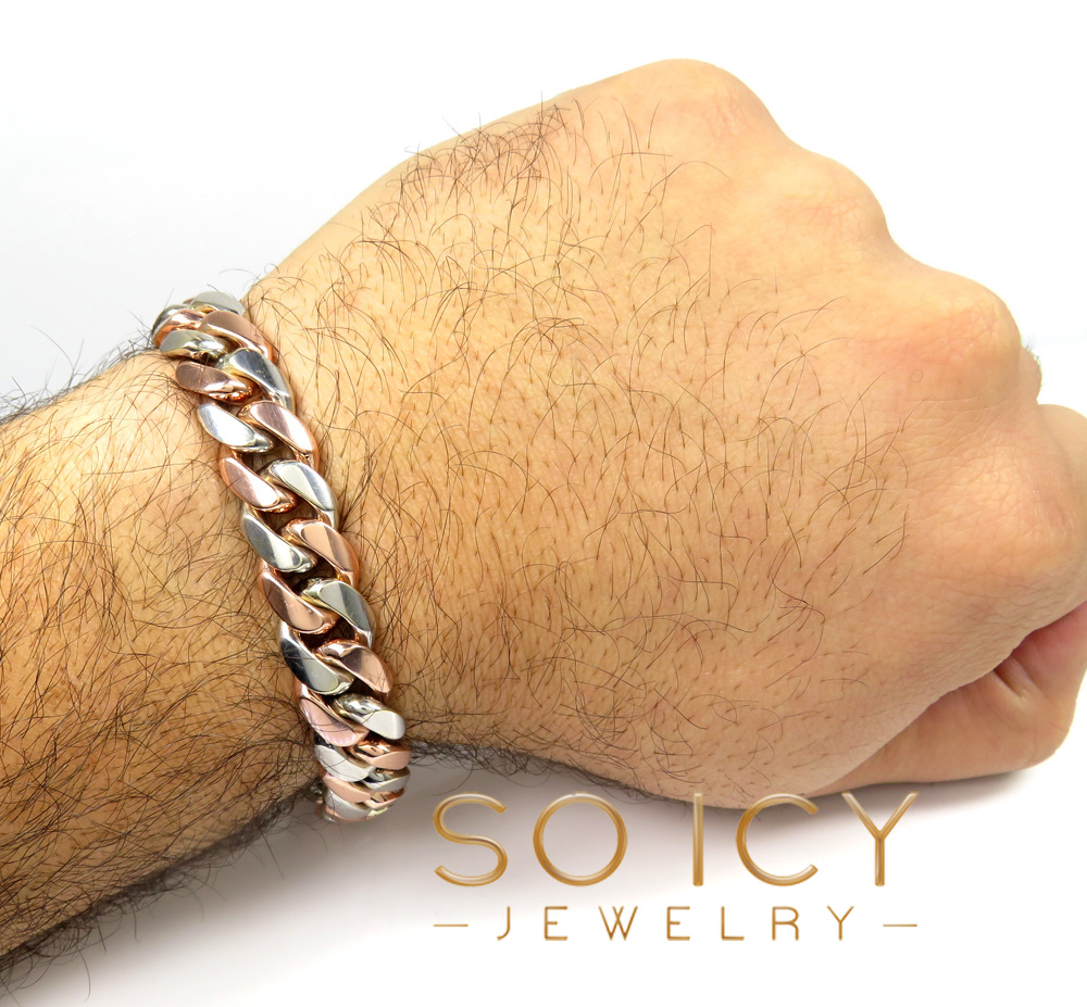10k two tone solid white & rose gold miami bracelet 8.50 inch 13mm  - Image 6