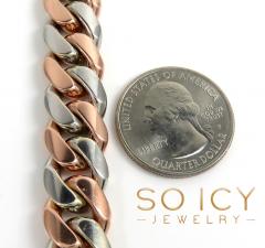 10k two tone solid white & rose gold miami bracelet 8.50 inch 13mm