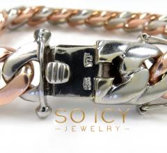 10k two tone solid white & rose gold miami bracelet 8.50 inch 13mm