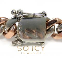 10k two tone solid white & rose gold miami bracelet 8.50 inch 13mm