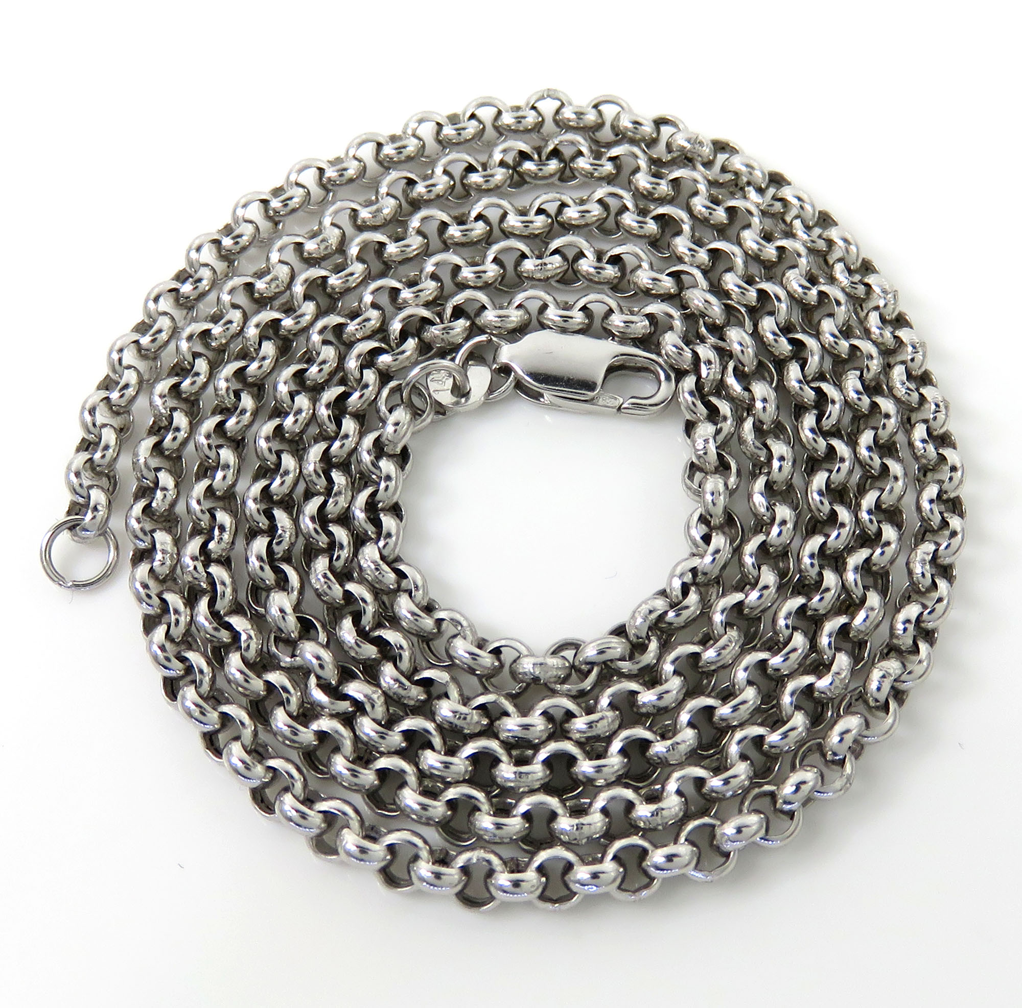 14k white gold hollow rolo link chain 16-22 inch 3.20mm 