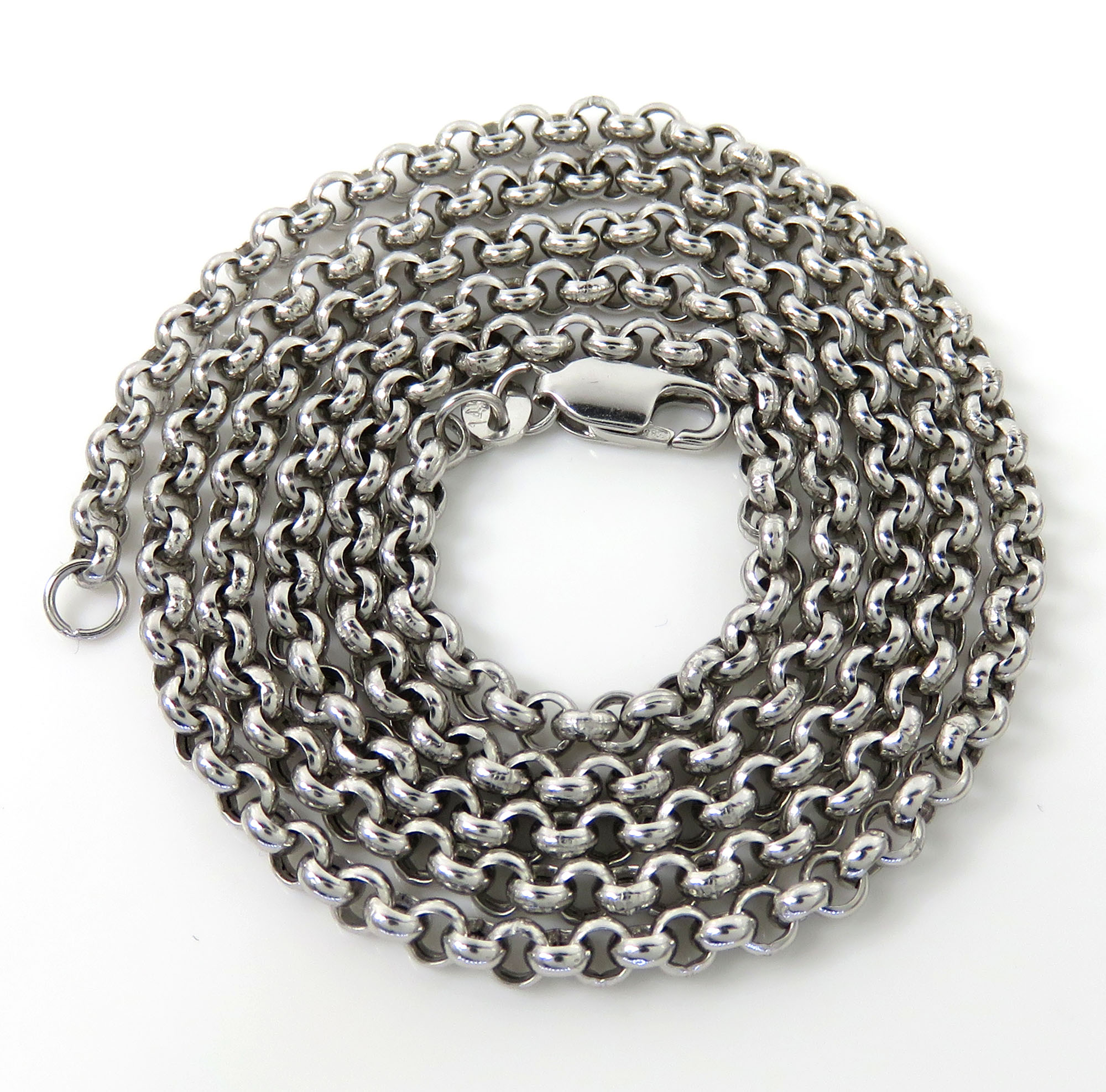 14k white gold hollow rolo link chain 16-22 inch 3.20mm 
