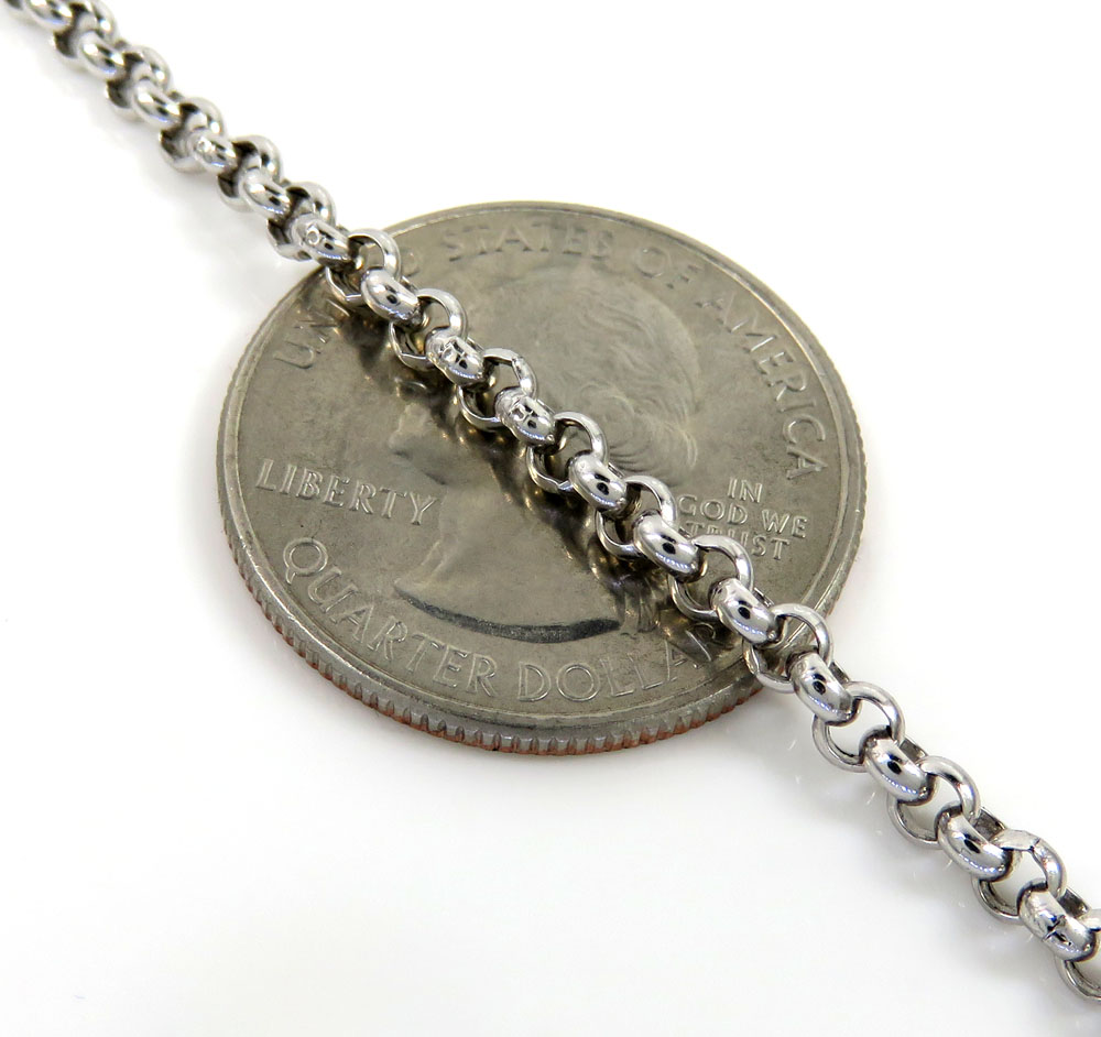 14k white gold hollow rolo link chain 16-22 inch 3.20mm 
